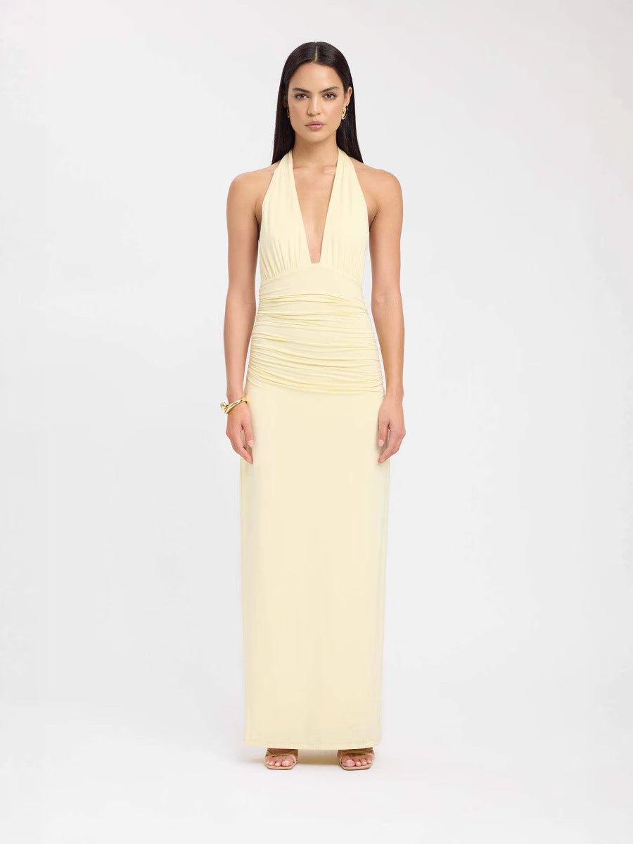 Elegant Halterneck Slit Long Dress