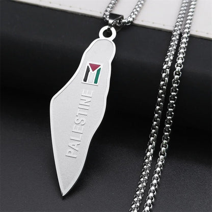 Palestine Map National Flag Necklace for Women Men Stainless Steel Gold Color Country Geography Chain Jewish Jewelry N7600S02