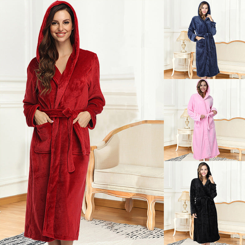 Hooded Flannel Bathrobe for Women