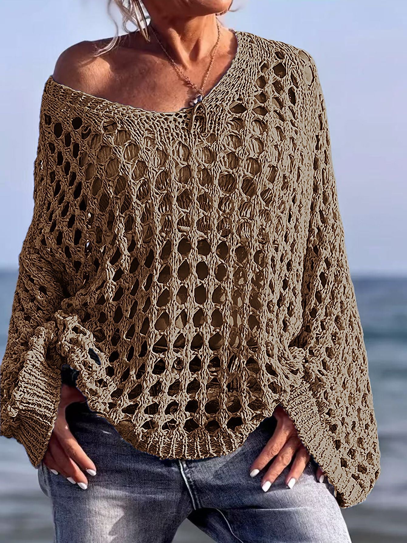 Hollow Out Knit Sun Protection Shirt