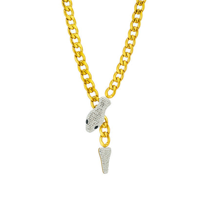 Stainless Steel Punk  Gold Plated Cubic Zirconia Pendant Cuban Link Statament Necklace For Women Men Party Gift