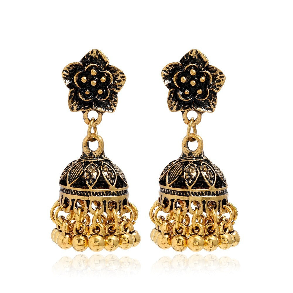 Bohemian ethnic carved retro patterns, creative bell earrings, exaggerated and personalized ethnic style earrings from Europe and America