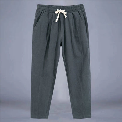 Men's Trousers Cotton Linen Fashion Casual Pants Solid Color Breathable Loose Shorts Straight Drawstring Pants Streetwear Men