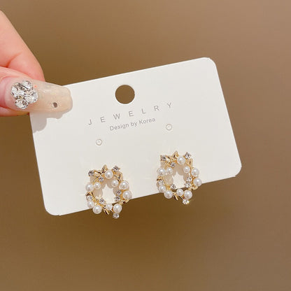 S925 Silver Needle Cat's Eye Small Earrings Female Geometric Square Love Diamond Earrings Simple Atmosphere Earrings