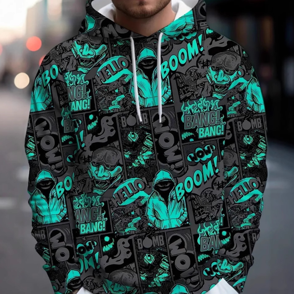 Mens 3D Digital Print Hooded Sweatshirt