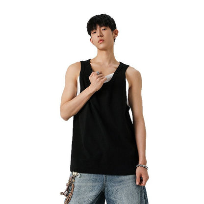 Fake Two Piece Splicing Sleeveless T-shirt for Men in Summer