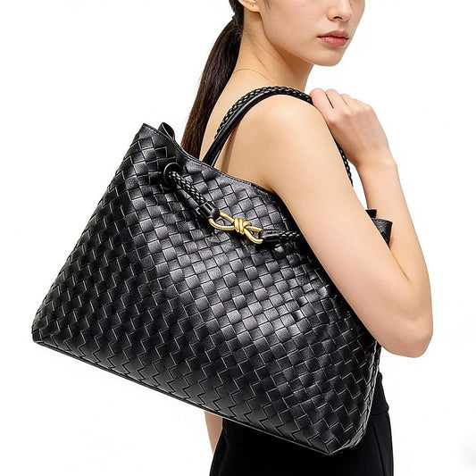 Woven Tote Bag with Metal Rope Buckle