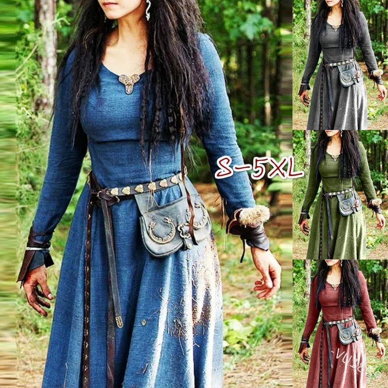 Retro Round-Neck Long-Sleeve Dress