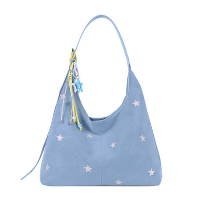 Korean Style Single Shoulder Bucket Bag with Star Embroidery