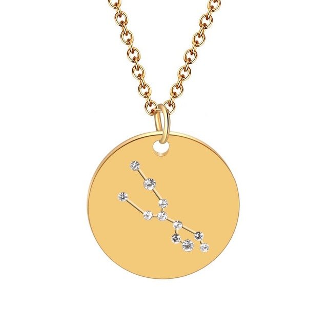 12 constellation stainless steel necklace set Leo Libra Aries Pendant Horoscope Astrology Necklace for men and women