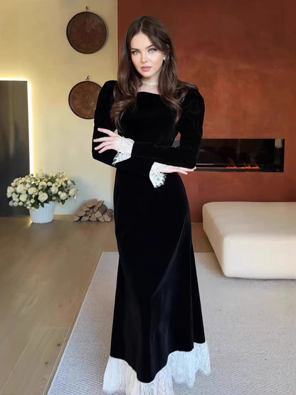 Long Sleeve Square Neck Velvet Dress