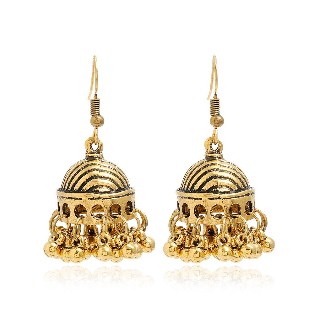 Bohemian ethnic carved retro patterns, creative bell earrings, exaggerated and personalized ethnic style earrings from Europe and America
