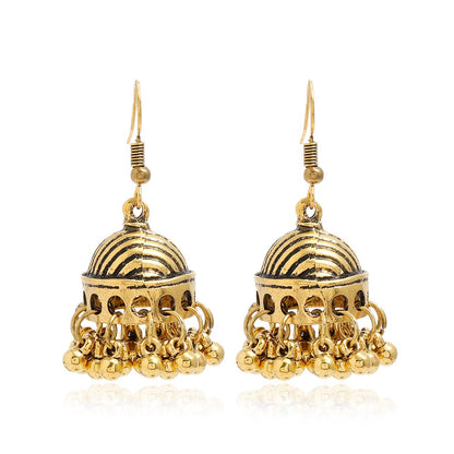 Bohemian ethnic carved retro patterns, creative bell earrings, exaggerated and personalized ethnic style earrings from Europe and America