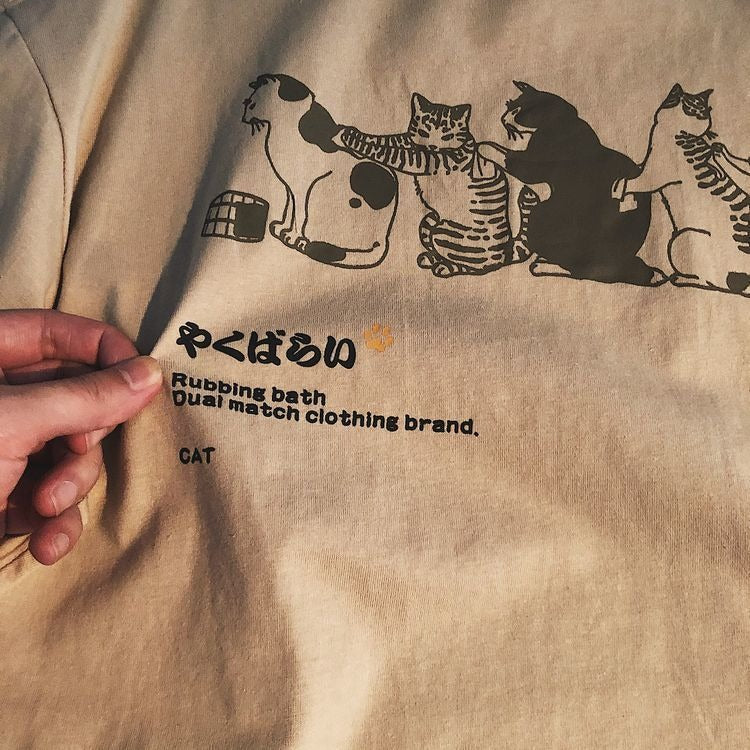 Japanese style fresh cartoon cat print short sleeved T-shirt, summer men and women loose fitting trend fashion versatile half sl