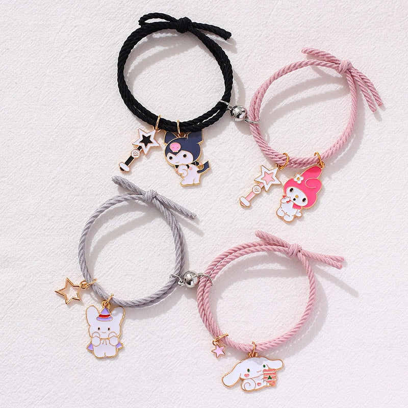 2pcs / Set Magnet Attracts Couple Bracelet Cute Cartoon Charm Jewelry Adjustable Elastic Rope Bracelets Lover Gift for Women Men