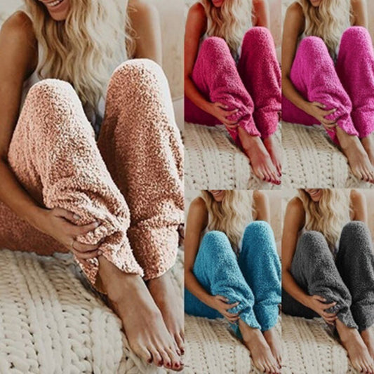 Loose Fit Solid Color Warm Trousers