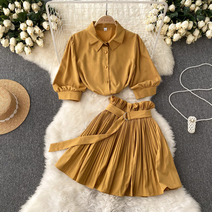 Spicy Girl Sexy Short-Sleeve Shirt and Skirt