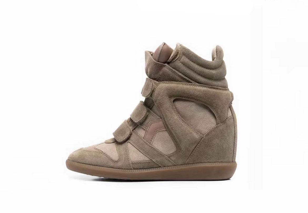 Women's Hidden Wedge Sneakers Cowhide Casual Shoes