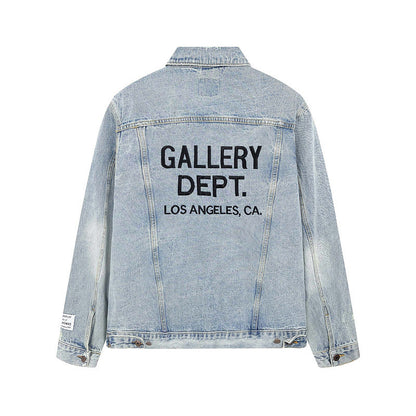 Embroidered Washed Destroyed Denim Jacket