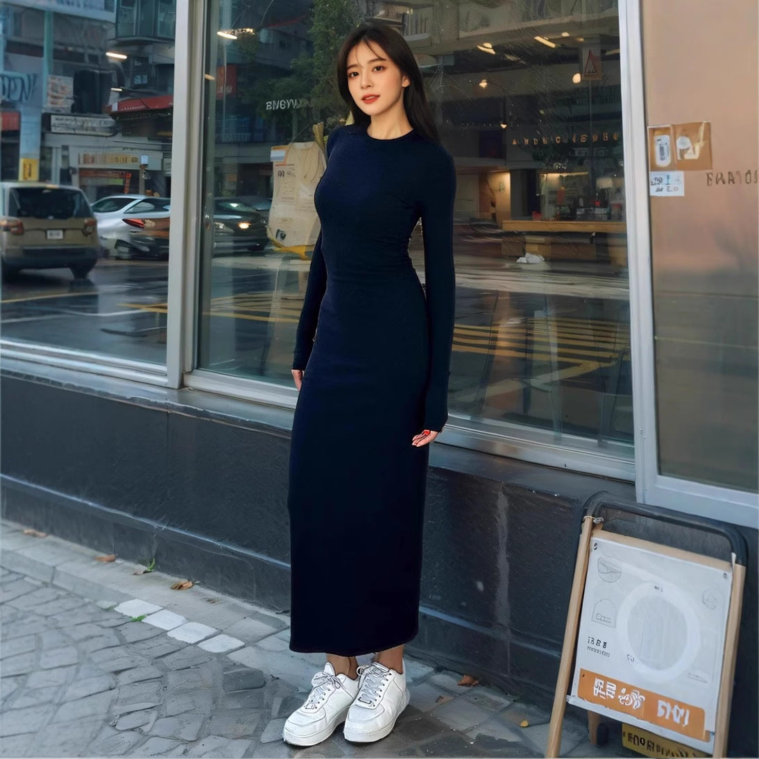 Crewneck Long Sleeve Dress