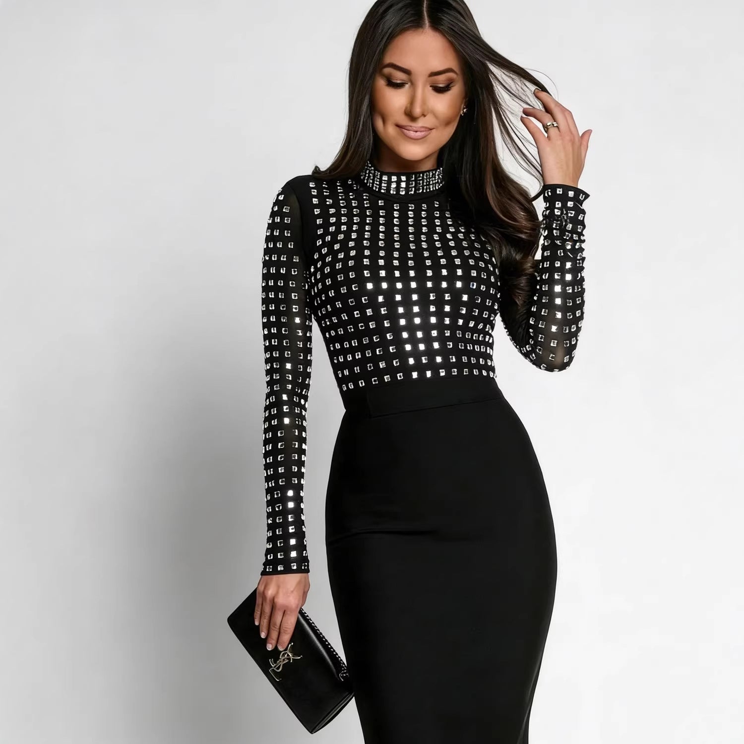 Black Rhinestone Bodycon Bandage Dress
