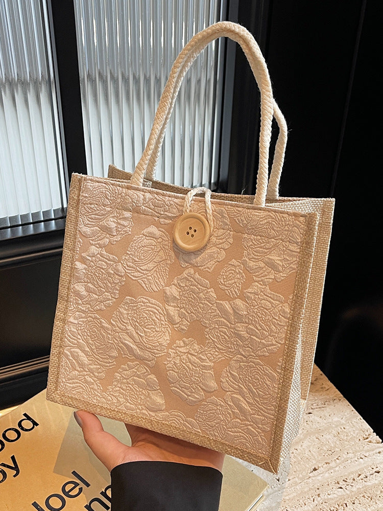 Mini Linen Hand Bag with Floral Design