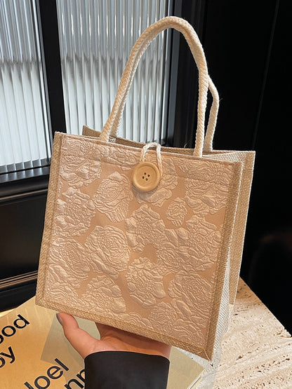 Mini Linen Hand Bag with Floral Design