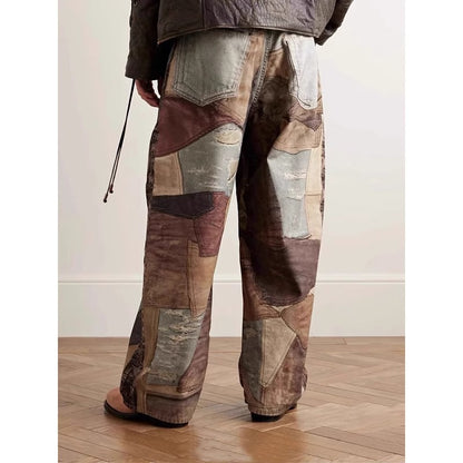 Straight Leg Washed Denim Pants with Digital Print