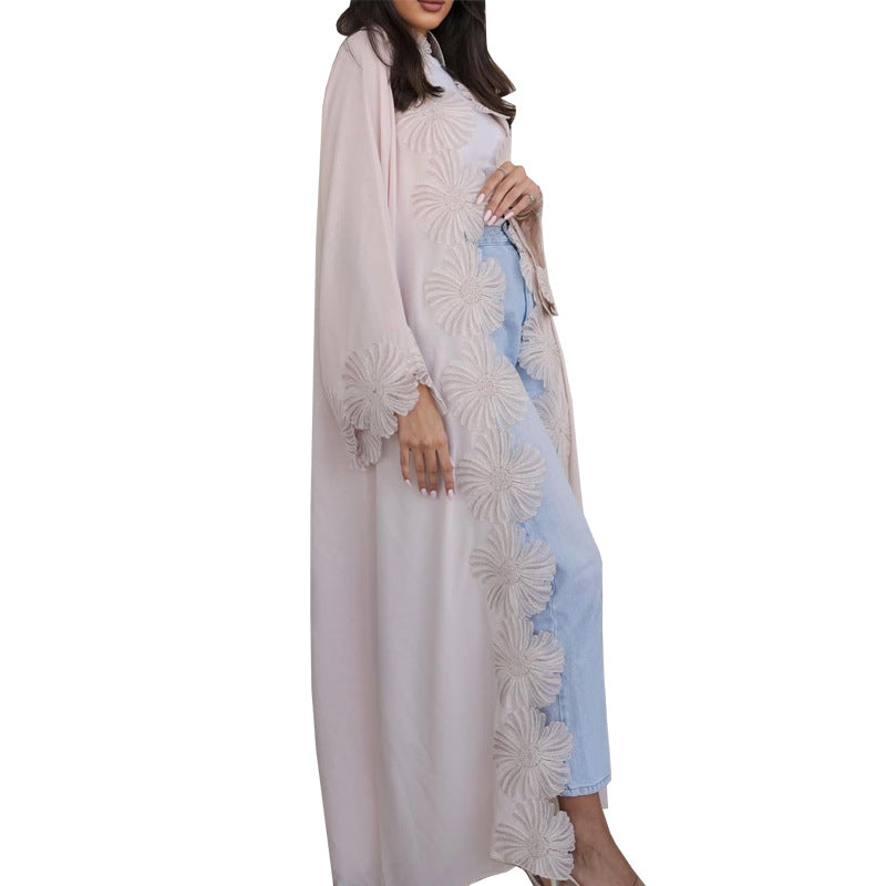 Floral Appliqu� Long Dress Cardigan