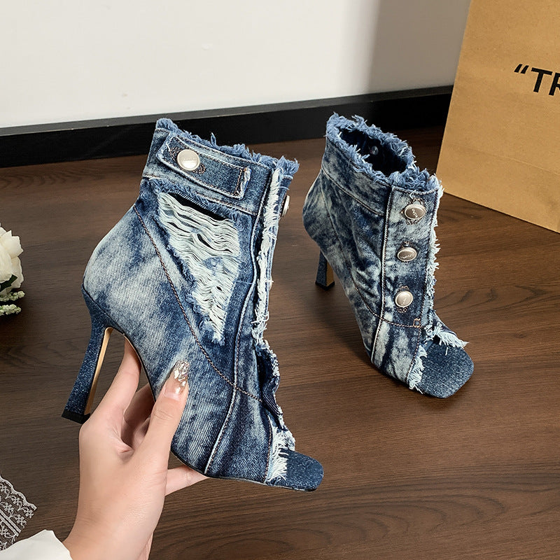 Women's stiletto heeled square-toe ankle boots
