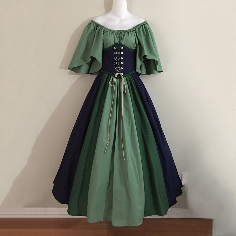 Medieval Color Block Flutter Sleeve Dress