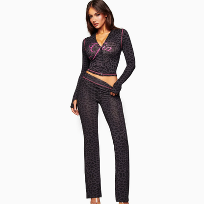 Women's Printed Hooded Long Sleeve Two-Piece Set