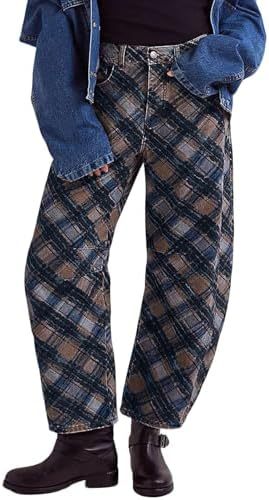 Floral Print Denim Wide Leg Trousers