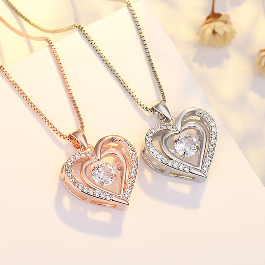 Heart Shaped Pendant Necklace with Moving Charm