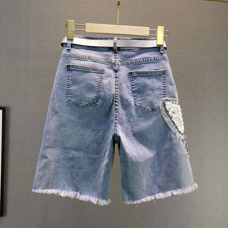 Beaded Denim Capris Shorts
