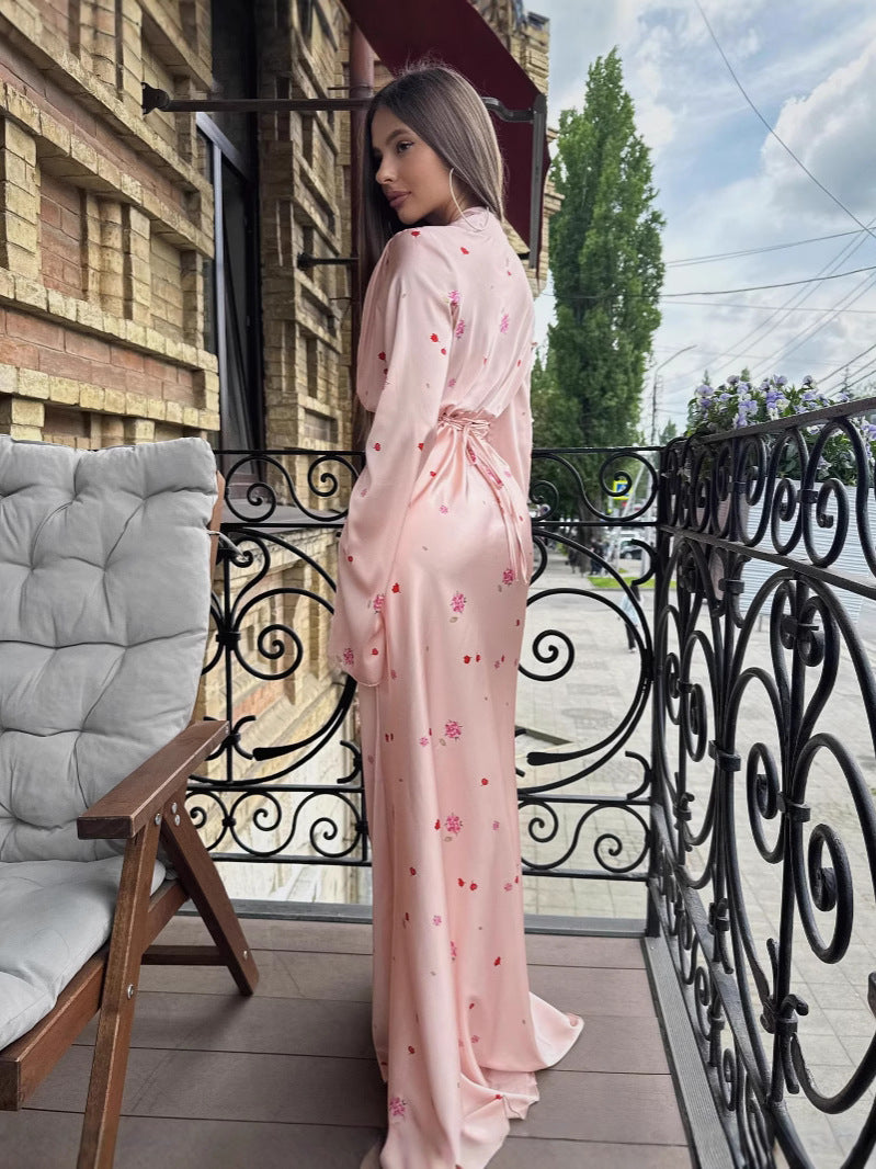 Womens V-neck Satin Dress