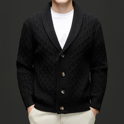 Mens Wool Blend Jacquard Sweater Coat
