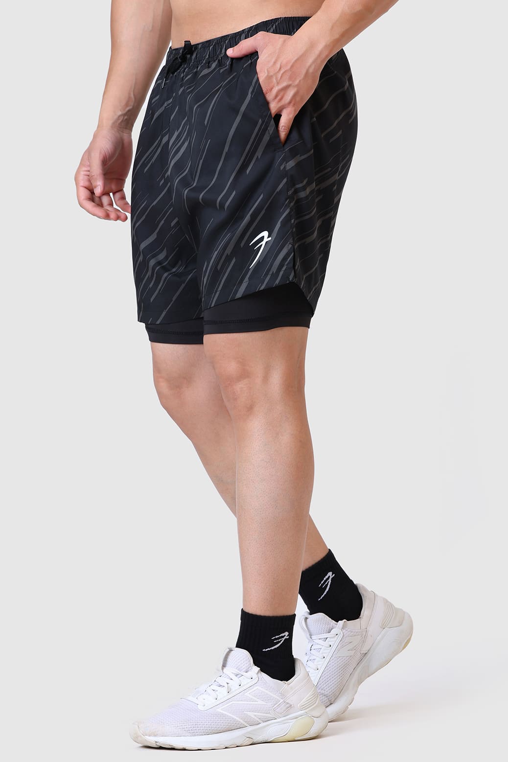 2 in 1 Printed Compression Shorts Black