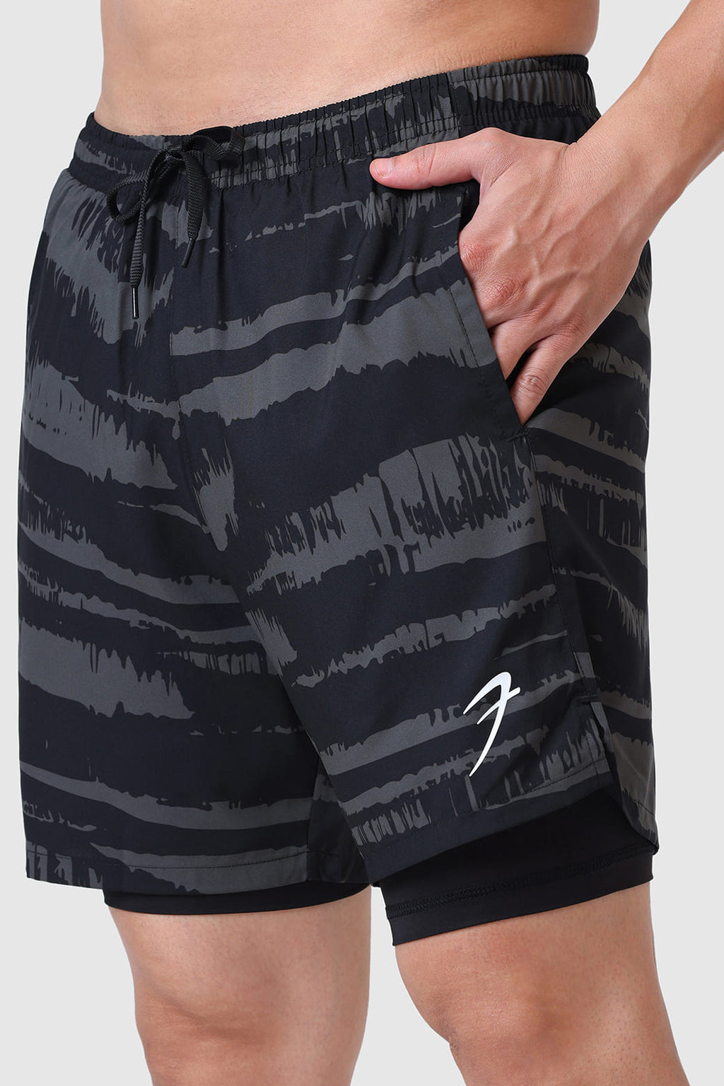 2 in 1 Printed Compression Shorts Olive