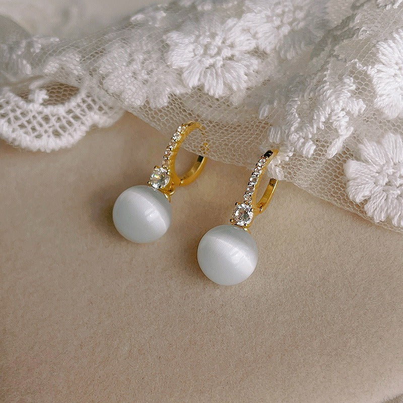 S925 Silver Needle Cat's Eye Small Earrings Female Geometric Square Love Diamond Earrings Simple Atmosphere Earrings
