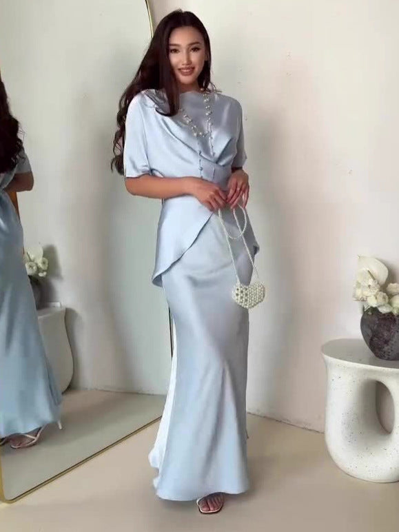 Women's Solid Color Fishtail Dress Set