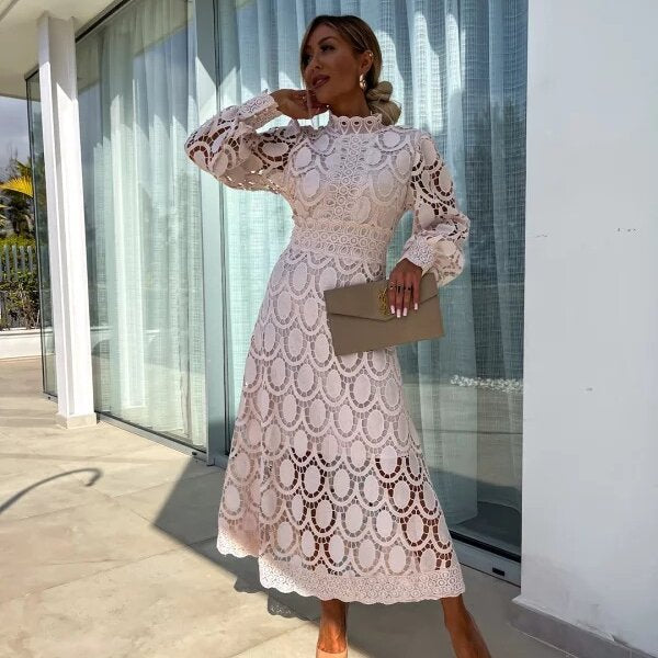 Sexy cutout long-sleeved stand-collar dress