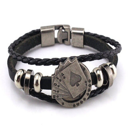 Vintage Cowhide Playing Card Bracelet Three Layer Woven Cowhide Fashion Hand Strap European and American Men Women Accessories