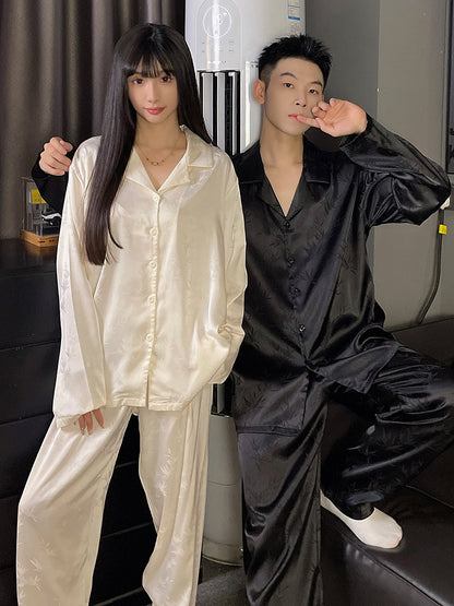 Ice Silk Couple Pajama Set Long Sleeve Home Wear