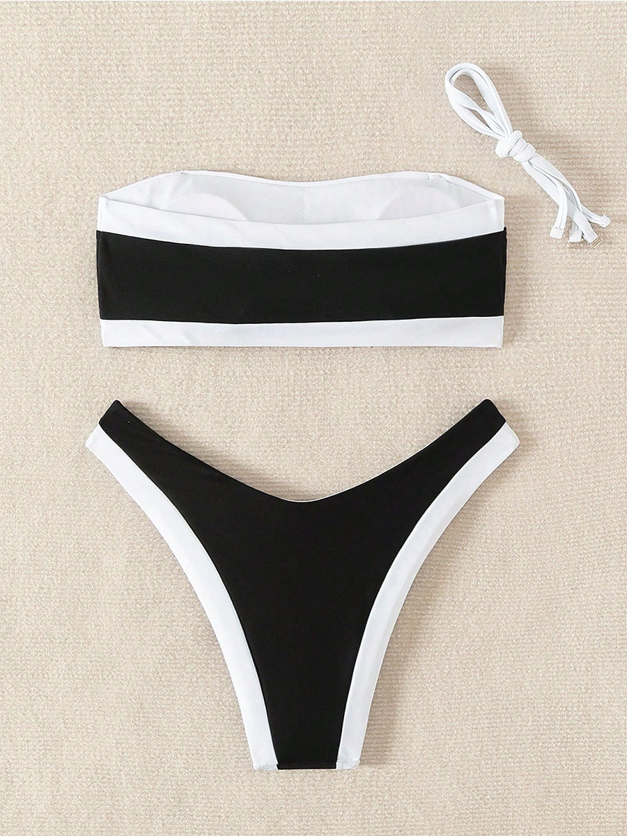 Contrast Color Bikini Set Tube Top Swimsuit