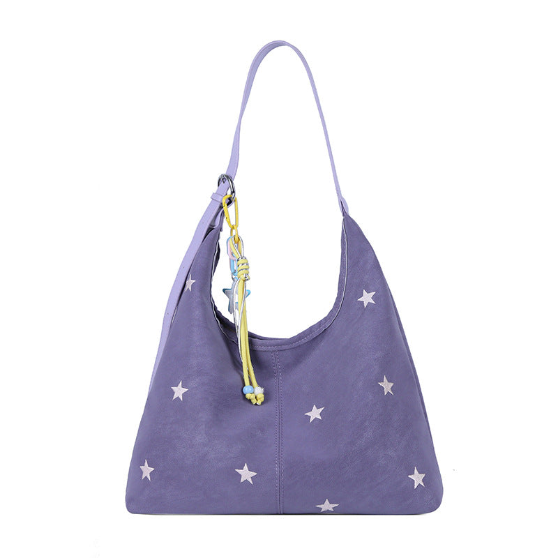Korean Style Single Shoulder Bucket Bag with Star Embroidery
