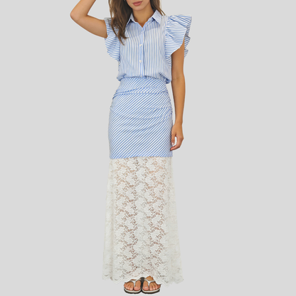 Flutter Sleeve Striped Lace Set