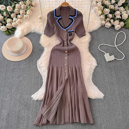 Pleated Knit Maxi Dress