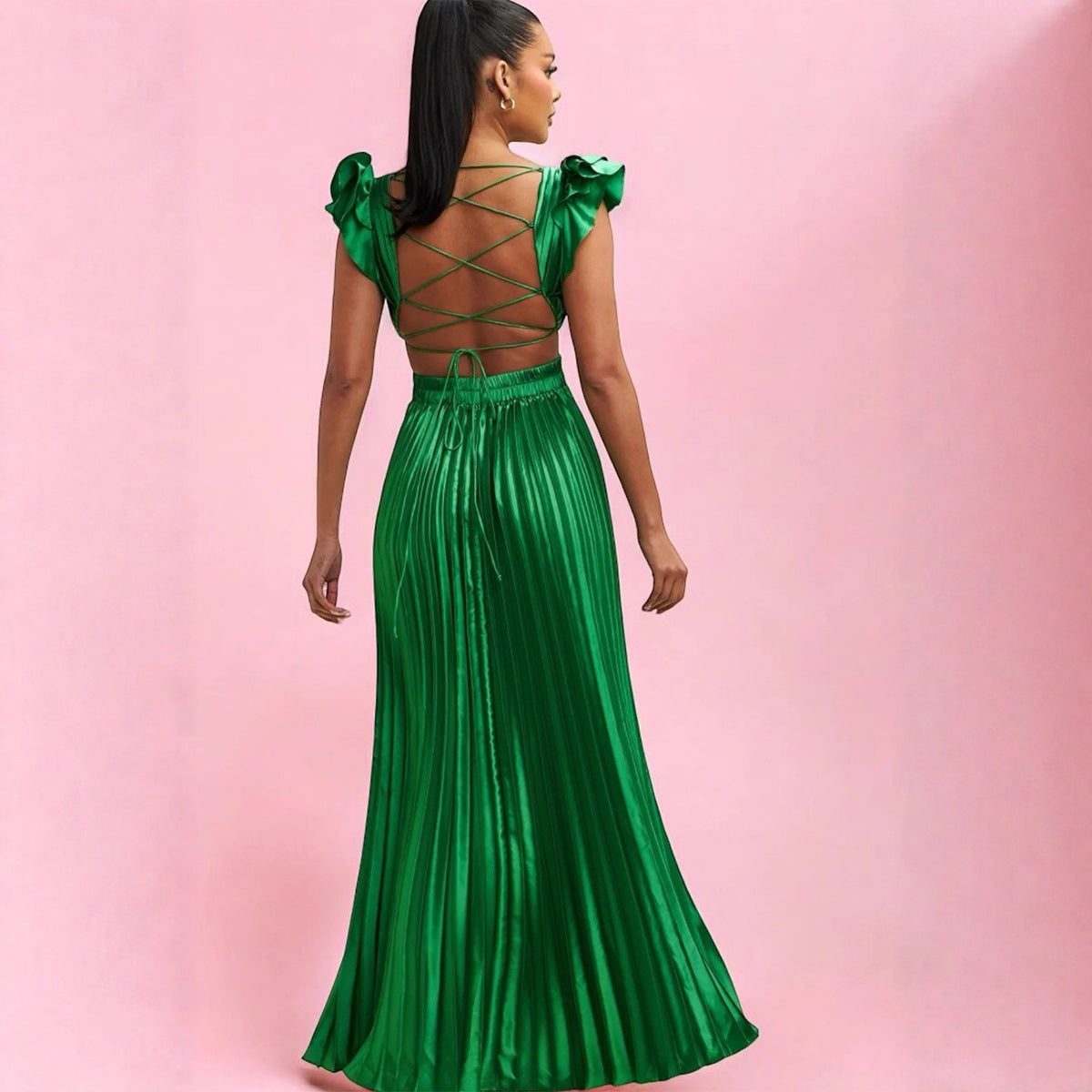 Backless Pleated Long Dress