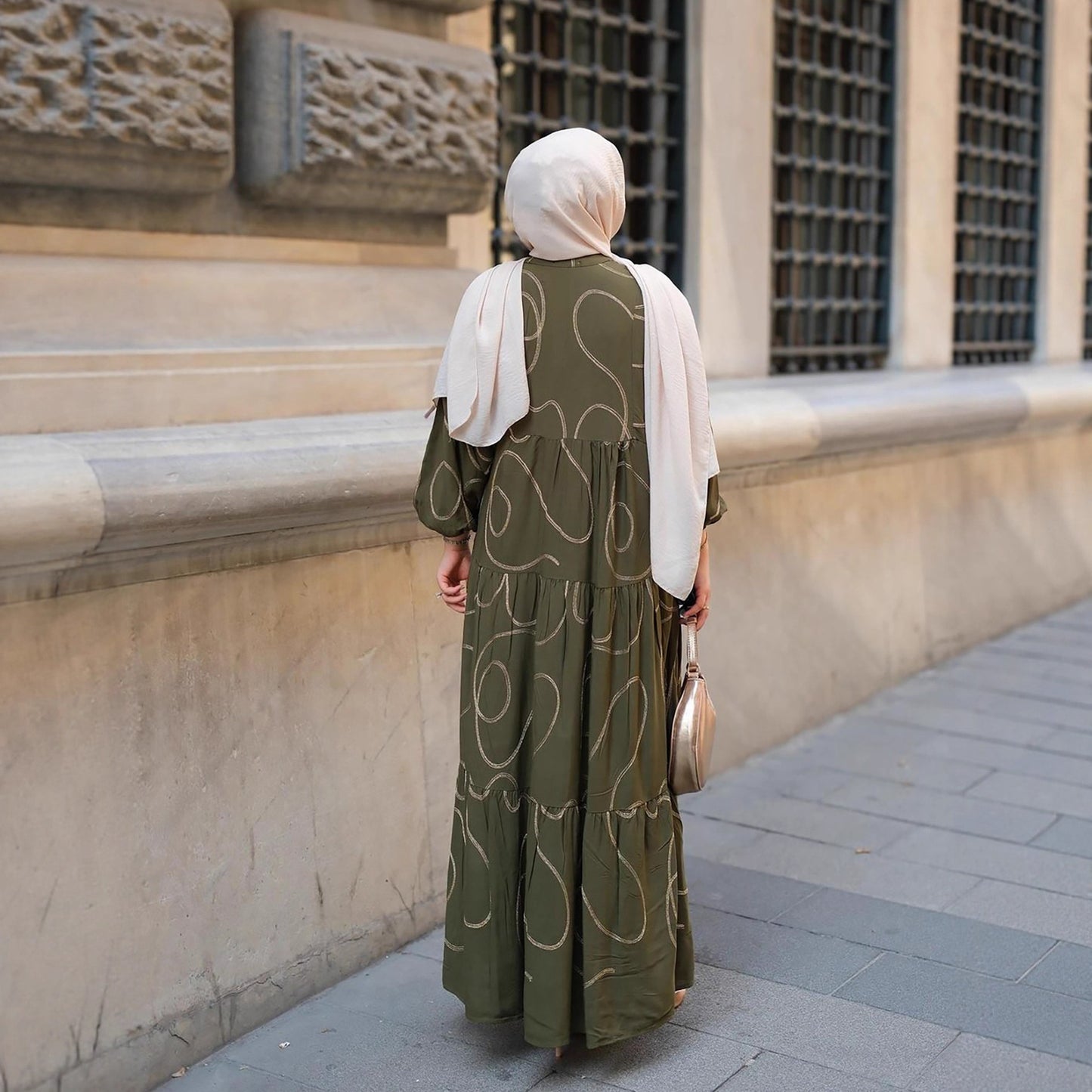 V-Neck Printed Loose Patchwork Long Dress